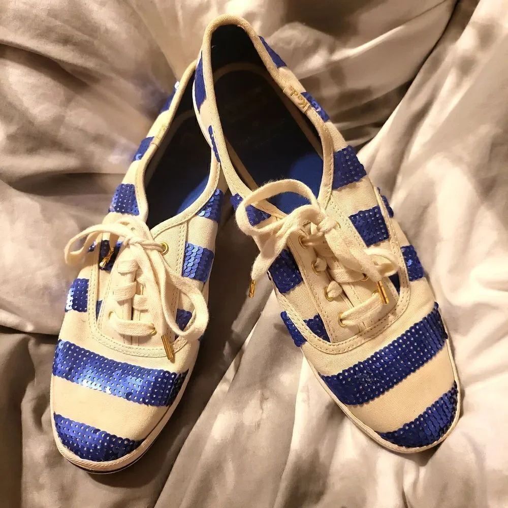Kate spade/ keds sequin blue canvas is white good used condition sz.7.5